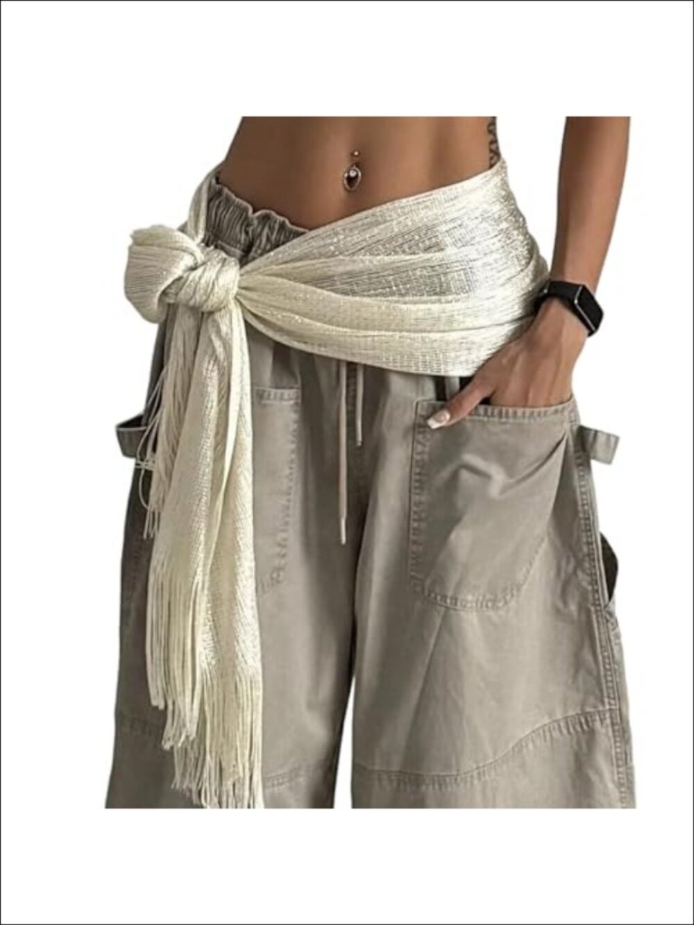Satin Triangle Fringe Scarf Belt Tie Waist Wrap Skirt Tassel Hip Scarf